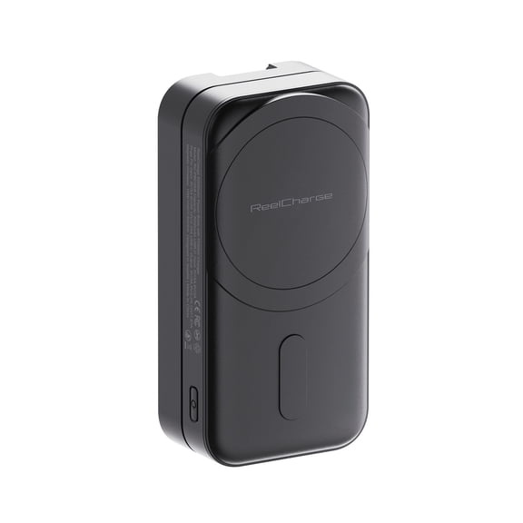 ReelCharge 5,000mAh Wireless Power Bank (Black) with Detachable 65W GaN Wall Charger, 2-in-1 Travel Bundle