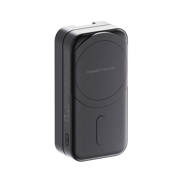 ReelCharge Power Bank Fusion 5K, 65W Wall Charger with Detachable 5000mAh Wireless Charging Power Bank, USB C Wristlet Cable and Passthrough Charging (Black)