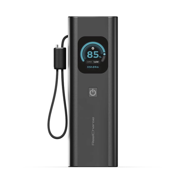 ReelCharge ReelPro 165W 20000mAh Power Bank, Portable Charger with 100W USB C Wristlet Cable, LED Display, Fast Charging for Laptop, iPhone, and iPad, (Gray)