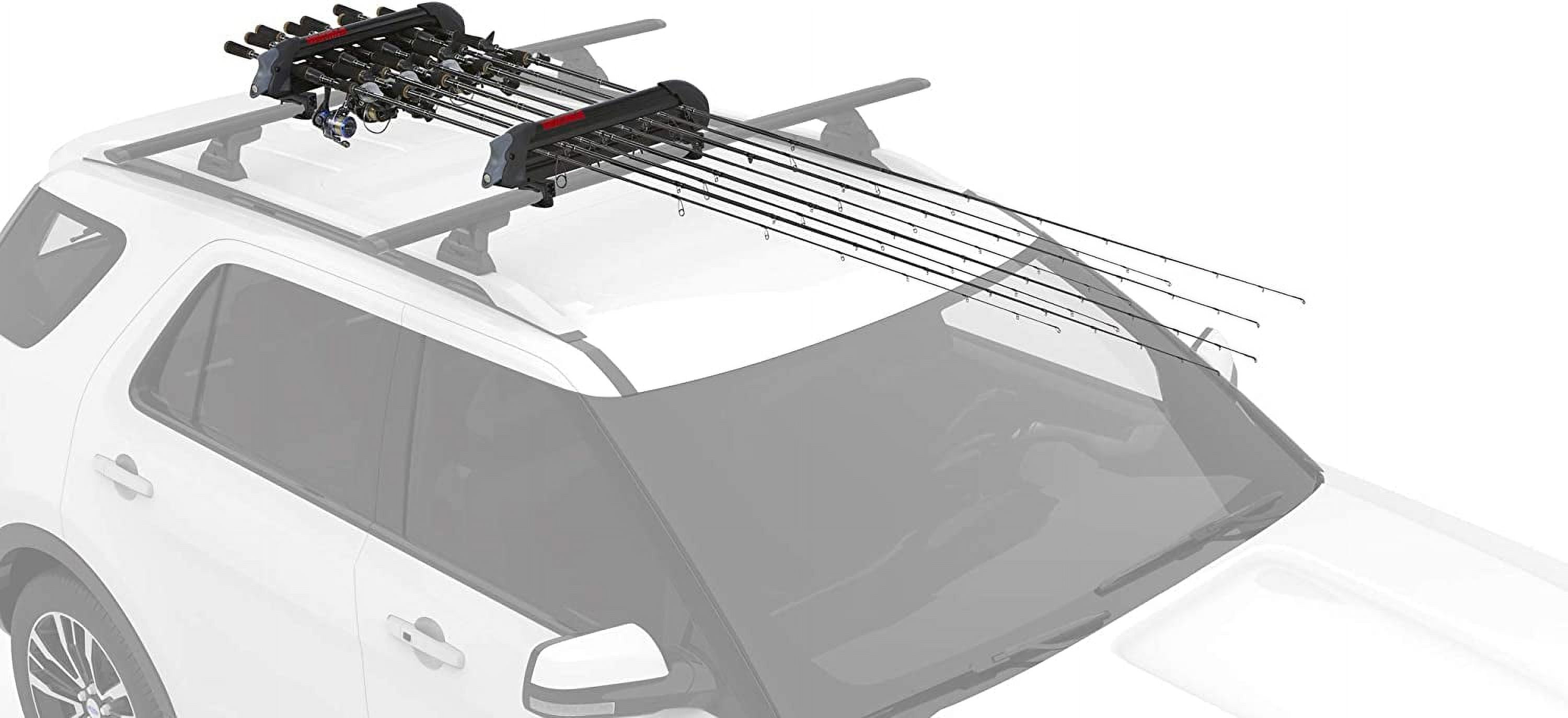 ReelDeal Padded Fishing Pole Rod Roof Rack Mount 4 Ski and 2 Snowboard Holder with Universal Mounting Hardware and SKS Locks Black Walmart