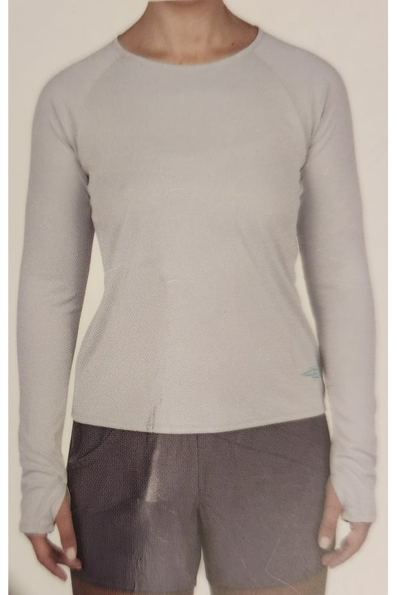 Women's long Sleeve Crew Neck Rash Guard Shirt (Grey, S)