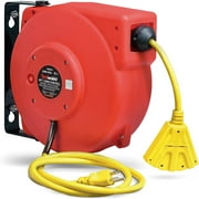 ReelWorks Mountable Retractable Extension Cord Reel - 12AWG x 40' Ft, 3 Grounded Outlets, Max 15A