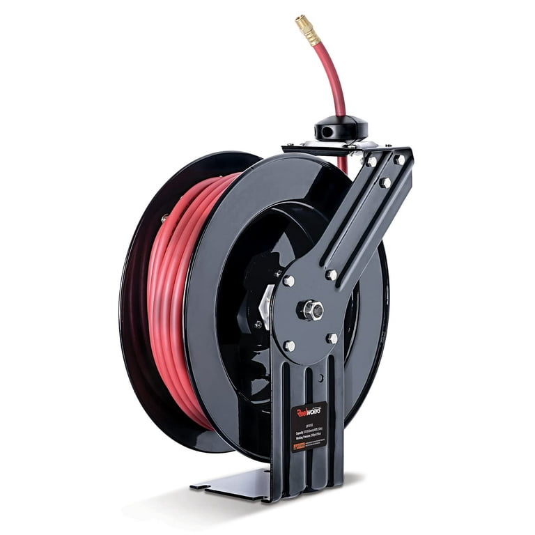 ReelWorks Air Hose Reel Retractable 3/8 Inch X 50' Foot PVC Hose Max 300PSI Commercial Polypropylene Construction
