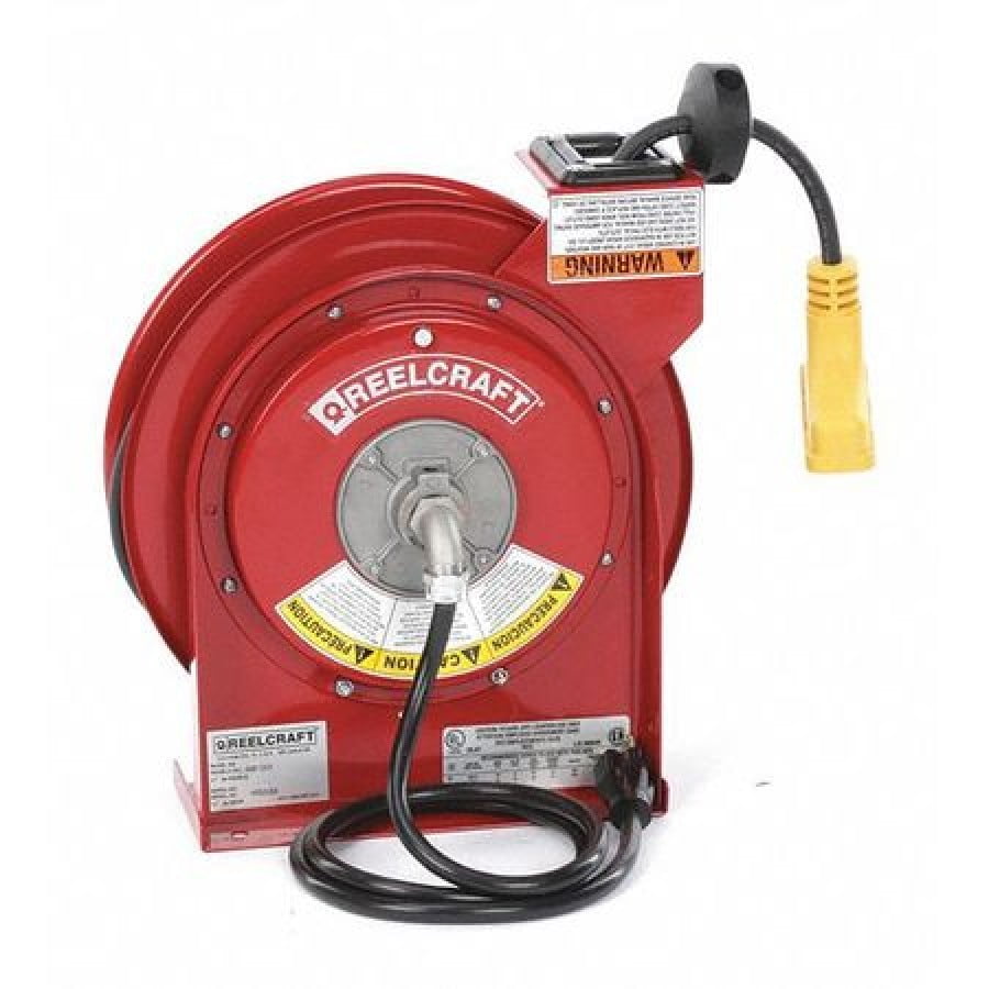 Reelcraft 45 Ft. Triple Tap Outlet Spring Retractable Power Cord Reel Steel