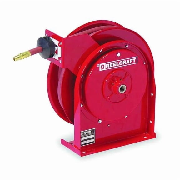 Spring Return Hose Reel, 1/4 in Hose Diameter, 35 ft Length, 300 psi Max. Pressure, Brass, Red
