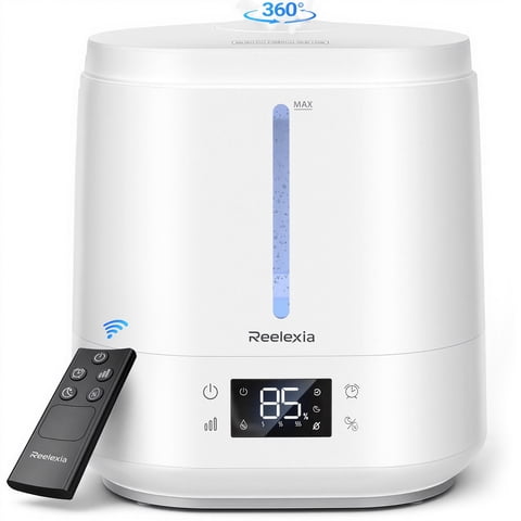 Reelexia 6L Top Fill Humidifiers for Bedroom, Desk Quiet Supersized Cool Mist Humidifiers for Large Room, Air Humidifier for Home, Night Light, Ultrasonic