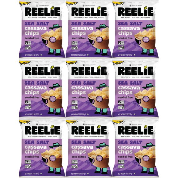 Reelie Sea Salt Cassava Chips 2 oz 9-Pack  Crispy Gluten-Free Plant-Based Snack, Non-GMO, Vegan Friendly, Light & Crunchy Healthy Chip Alternative