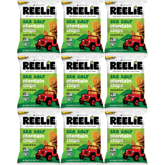 Reelie Sea Salt Plantain Chips 2 oz 9-Pack, Crispy Gluten-Free Snack Chips, Non-GMO Plantain Chips, Crunchy Better-for-You Chips