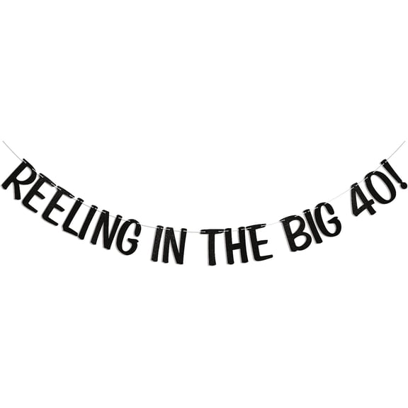 Reeling In The Big 40 Banner - Funny 40th Birthday Party Decor, You are so Golden, Fortylicious Banner, In My Forties Era, 40 Years Loved Wedding Anniversary Decorations Black Glitter