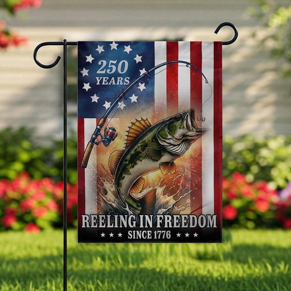 Reeling In Independence 250 Years Patriotic Fishing Flag 12x18 POLE NOT INCLUDED Garden Flag