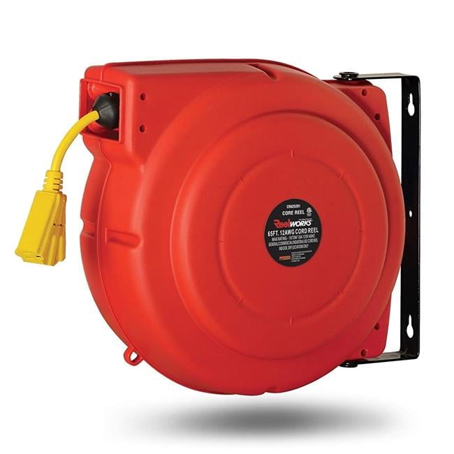 ReelWorks 65' Retractable Extension Cord Reel with Triple Tap