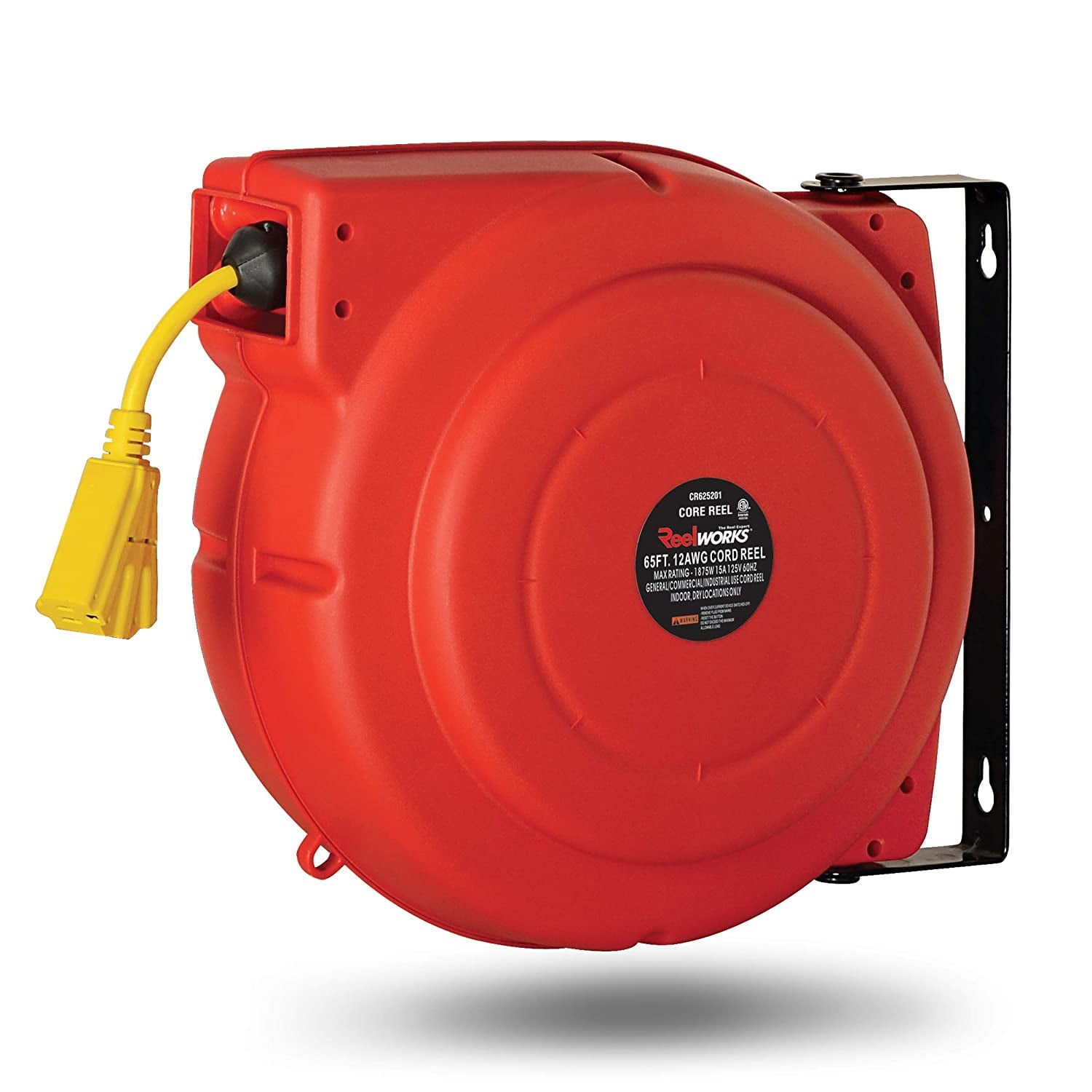 ReelWorks 65' Retractable Extension Cord Reel with Triple Tap