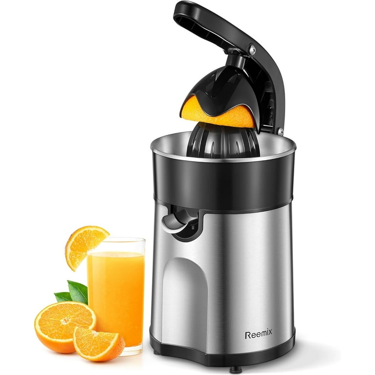 Reemix Electric Citrus Juicer Squeezer Orange Juicer with Two Interchangeable Cones Suitable for orange lemon and Grapefruit Brushed Stainless
