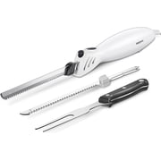 Reemix Z3042 Electric Carving Knife, 100W Motor, 2 Stainless Steel Blades for Meat & Bread, Includes Fork, ETL Certified, Overheat Protection White