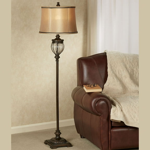 Reen Antique Bronze Traditional Floor Lamp with a Faux Silk Shade