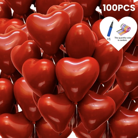 Reendo 100pcs Red Heart Shape Latex Balloons for Valentines Day,Propose Marriage Wedding Party Comes with a manual air pump and ribbon