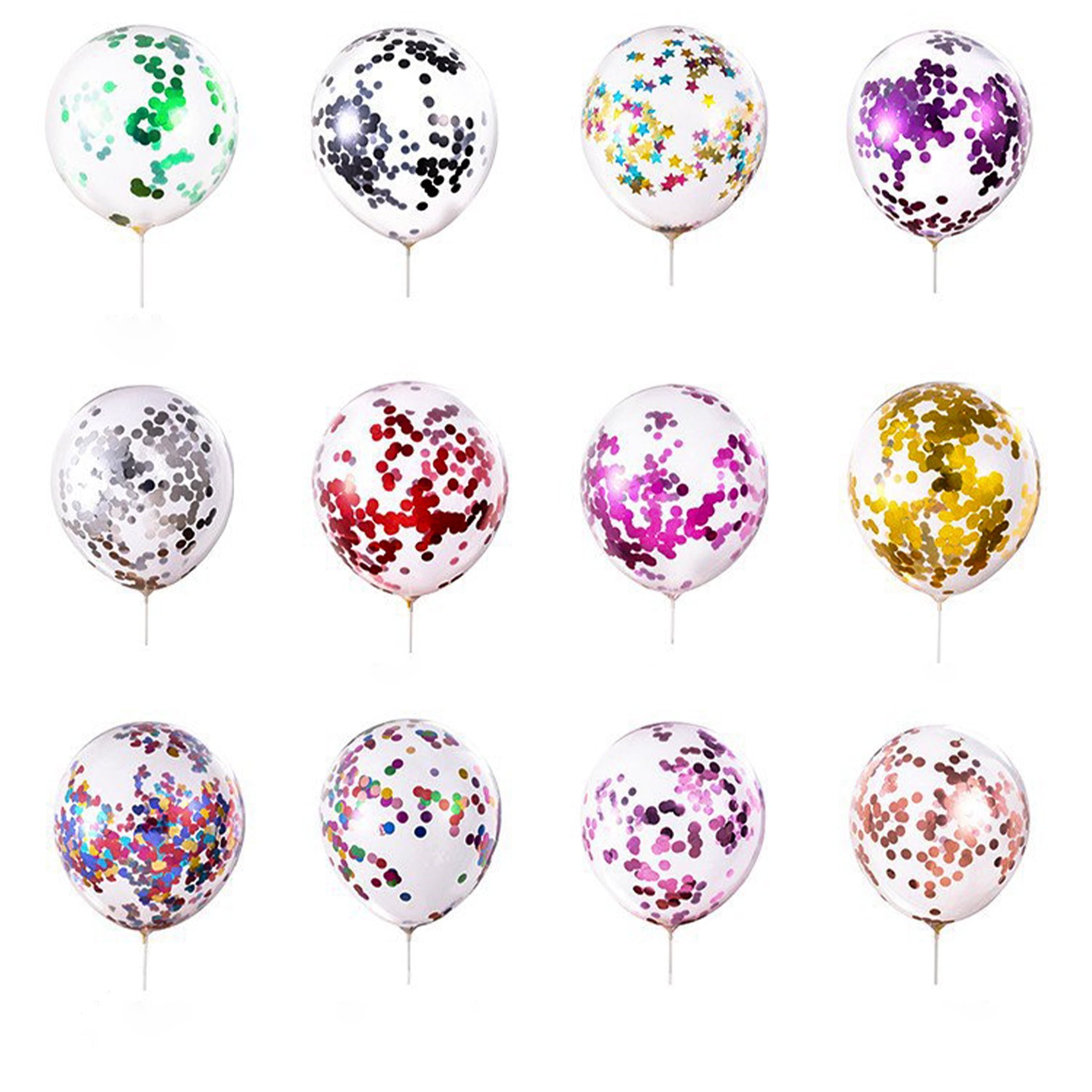 Reendo 96pcs 12IN Glitter balloon Mixed Pattern Fun Confetti Kit Multicolored Sequins Rich Color Latex Balloons for party Kid Birthday Wedding holiday Decoration