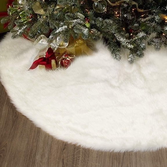 Vafful Christmas Tree Skirt 36'' Faux Fur Plush Skirt for Merry Christmas Xmas Party Extra Large Thick Luxury Snowy Christmas Tree Skirt Holiday and Christmas Decoration White