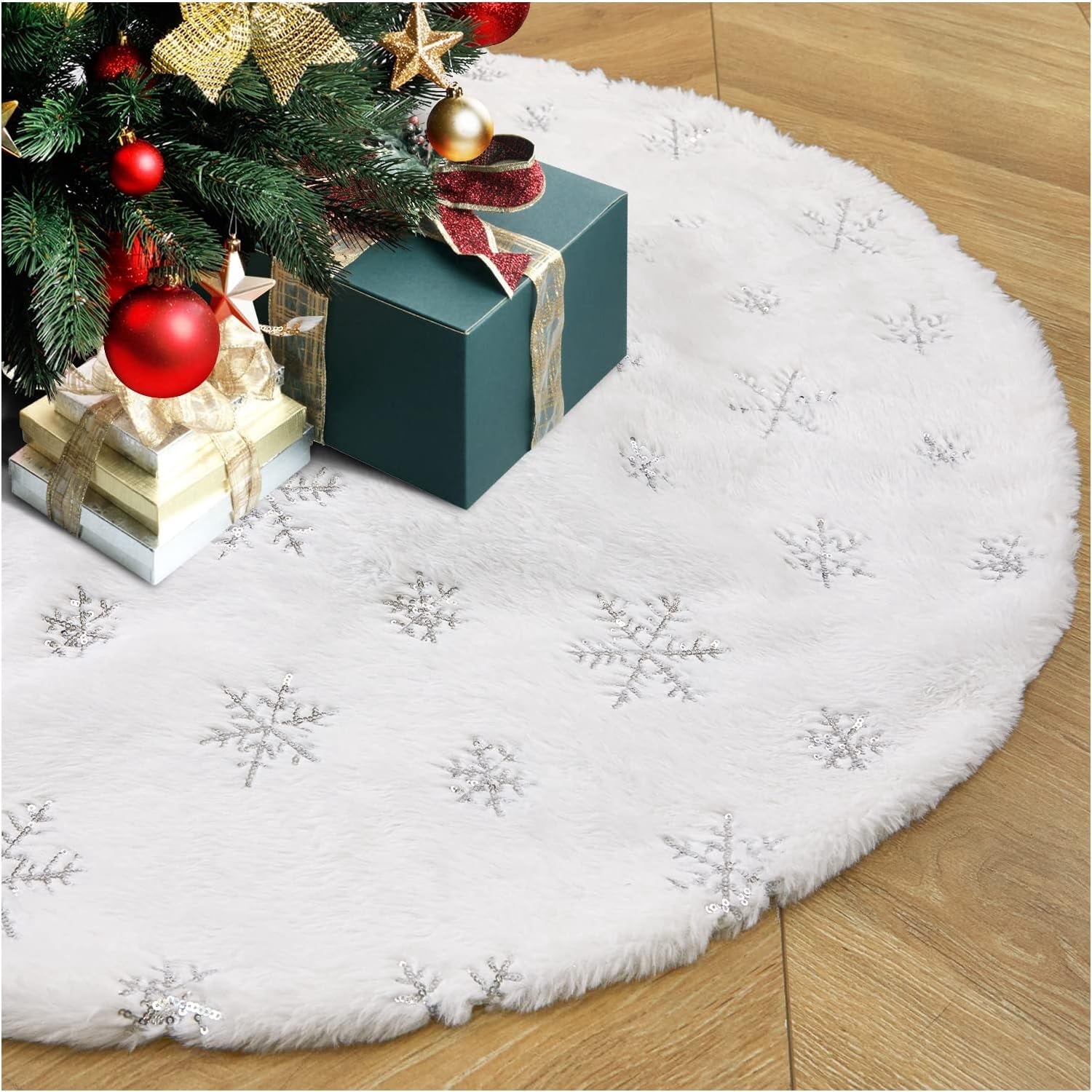 Vafful Christmas Tree Skirt 48'' White Tree Skirt Xmas Faux Fur Tree ...