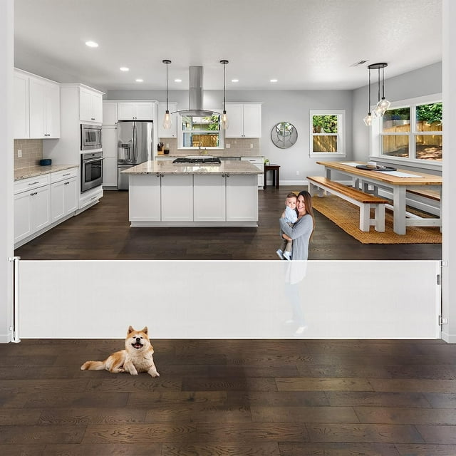 Reendo Retractable Baby Gate,Extra Large 122" Wide Mesh Baby Extra Wide