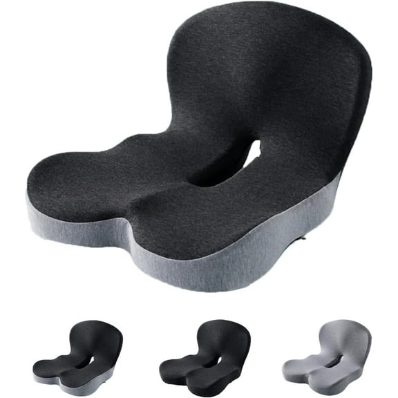 Back and Seat Cushion, Car Seat Cushion, Soothe+ Cushion, Non Slip Seat Skin with Back Support for Office Chair Ergonomic Memory Foam Backs & Lumbar Cushions for Driver (Black+Grey)