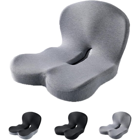 Back and Seat Cushion, Car Seat Cushion, Soothe+ Cushion, Non Slip Seat Skin with Back Support for Office Chair Ergonomic Memory Foam Backs & Lumbar Cushions for Driver (Grey)