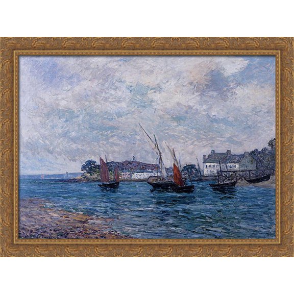 Reentering Port at Douarnenez (Finistere) 36x28 Large Gold Ornate Wood Framed Canvas Art by Maxime Maufra