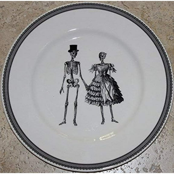Reeonice Royal Stafford Halloween Skeleton Couple Dinnerware - Set of 4 (RS Skeleton Dinner Plates)