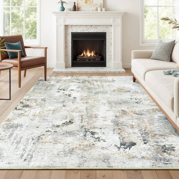 Reepow 5x7 Brown/Grey Modern Abstract Neutral Indoor Soft Machine Washable Non-Slip Low Pile Carpet Area Rugs for Living Room Dining Room Office