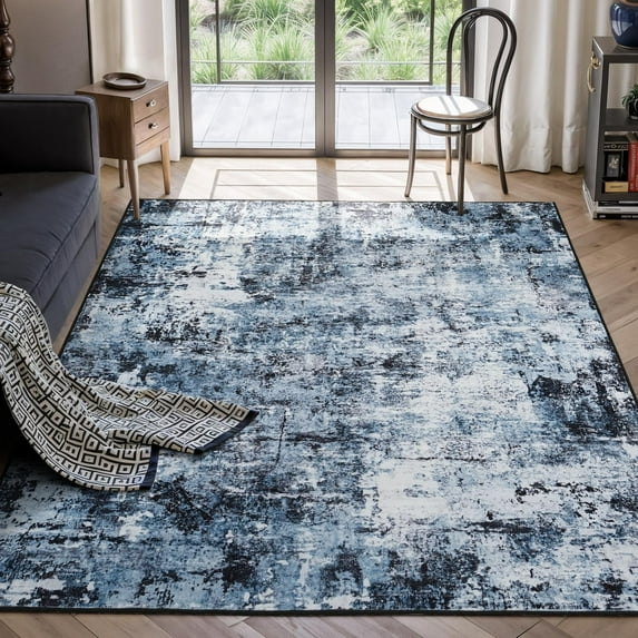Reepow 5x7 Area Rugs for Living Room Modern Abstract Washable Low Pile Non-Slip Stain-Resistant Rug for Dining Room Home Office Bedroom,Ocean Blue