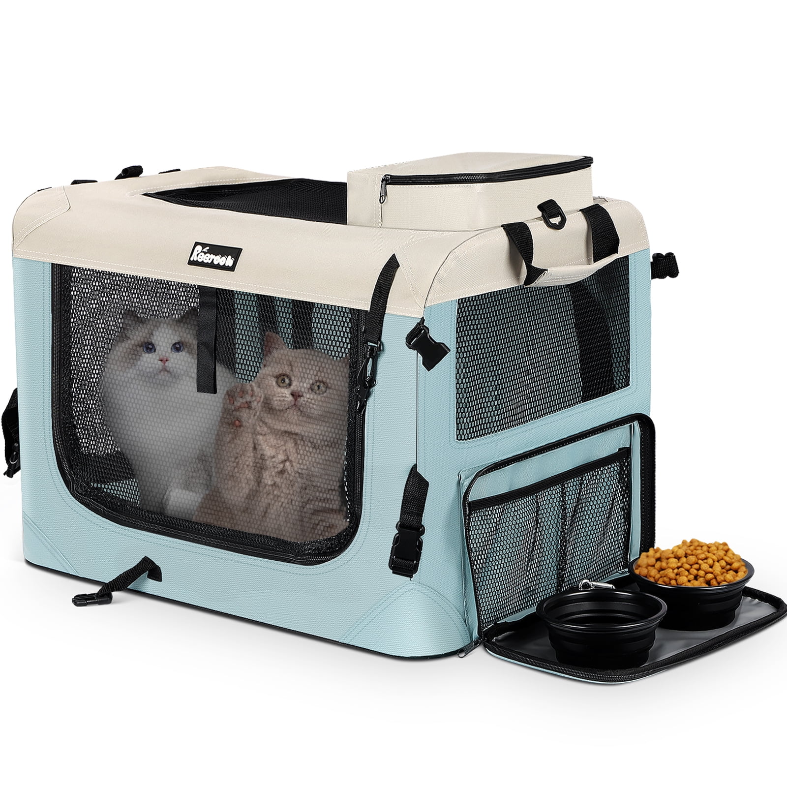 Reerooh Large Pet Carrier 24"x17"x17", Soft Dog Crate with 2 Bowls