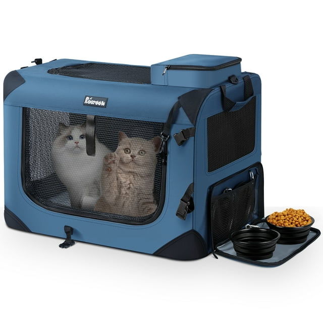 Reerooh Large Pet Carrier 24"x17"x17", Soft Dog Crate with 2 Bowls, Collapsible Travel Pet