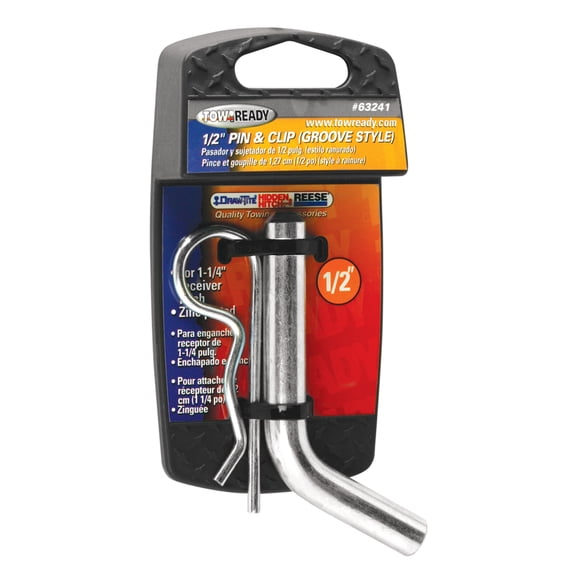 Reese 63241 1/2" Grooved-Style Hitch Pin and Clip for 1.25" Square Receivers - Zinc