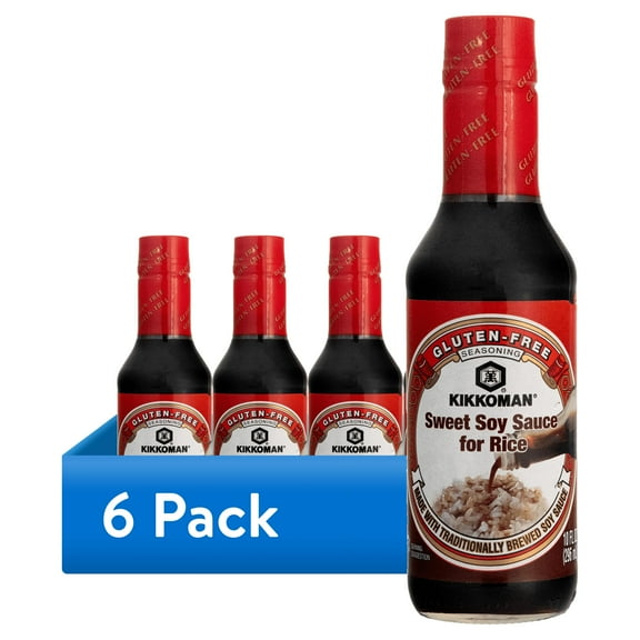 (6 pack) Kikkoman Sweet Soy Sauce for Rice, 10fl oz, Liquids, Gluten Free, Shelf Stable, Glass Bottle, New
