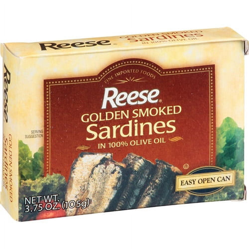﻿Reese Golden Smoked Sardines in 100% Pure Olive Oil, 3.75 oz, (Pack of 10)