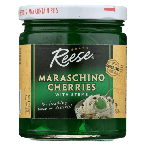 Reese Green Maraschino Cherries with Stems, 10 oz [Pack of 12]