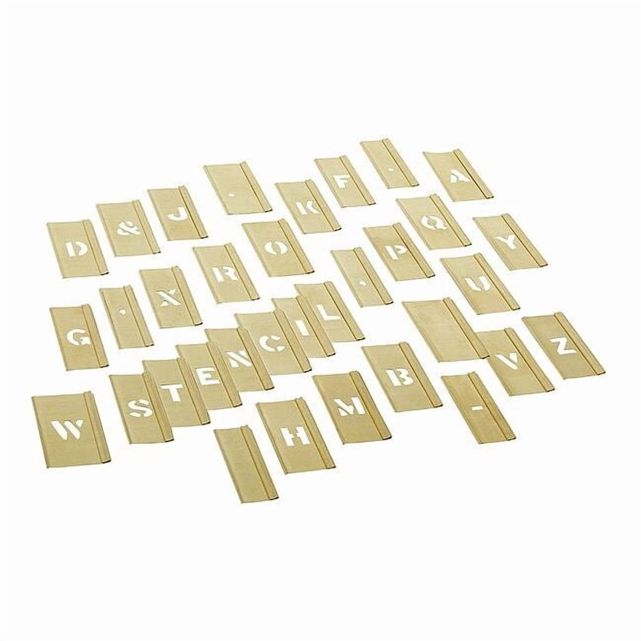 Stencil, Combination Set, Letters, 1/2 in Character Height, Gothic Font, Brass, Gold, 33 Pieces