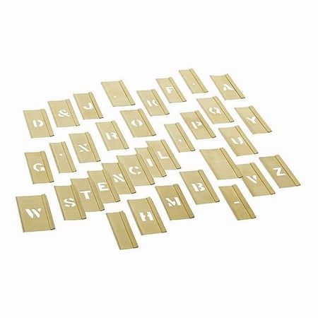 Stencil, Combination Set, Letters, 1/2 in Character Height, Gothic Font, Brass, Gold, 33 Pieces