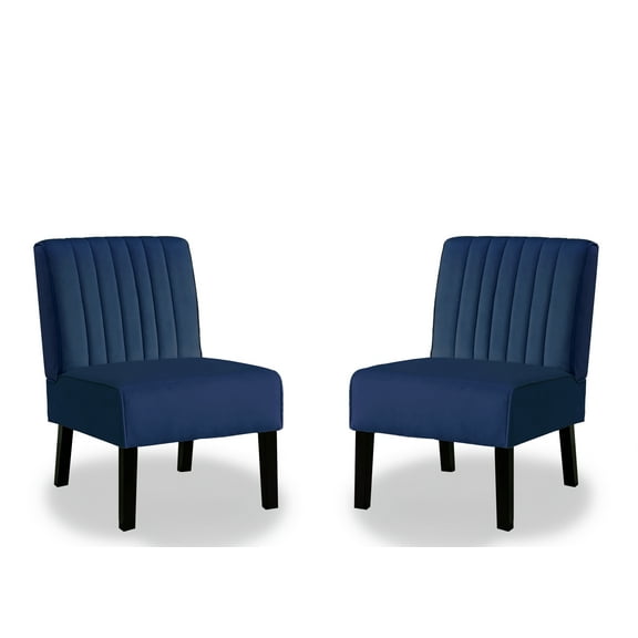 Reese Mid Century Modern Accent Chairs Set of 2, Elegant Dark Blue Velvet Upholstery, Solid Wood Legs, Plush Seating, Perfect for Living Room & Bedroom Decor