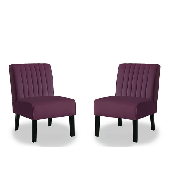 Reese Mid Century Modern Velvet Accent Chairs Set of 2, Eggplant Purple, Living Room & Bedroom, 29.5"W x 20.8"D, Plush Upholstery, Solid Wood Legs, Chic & Durable