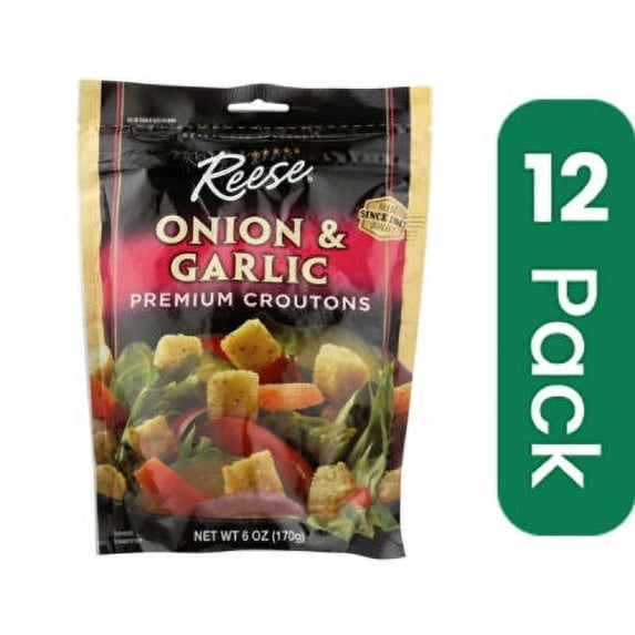 Reese Onion & Garlic Croutons 6 oz (Pack of 12)