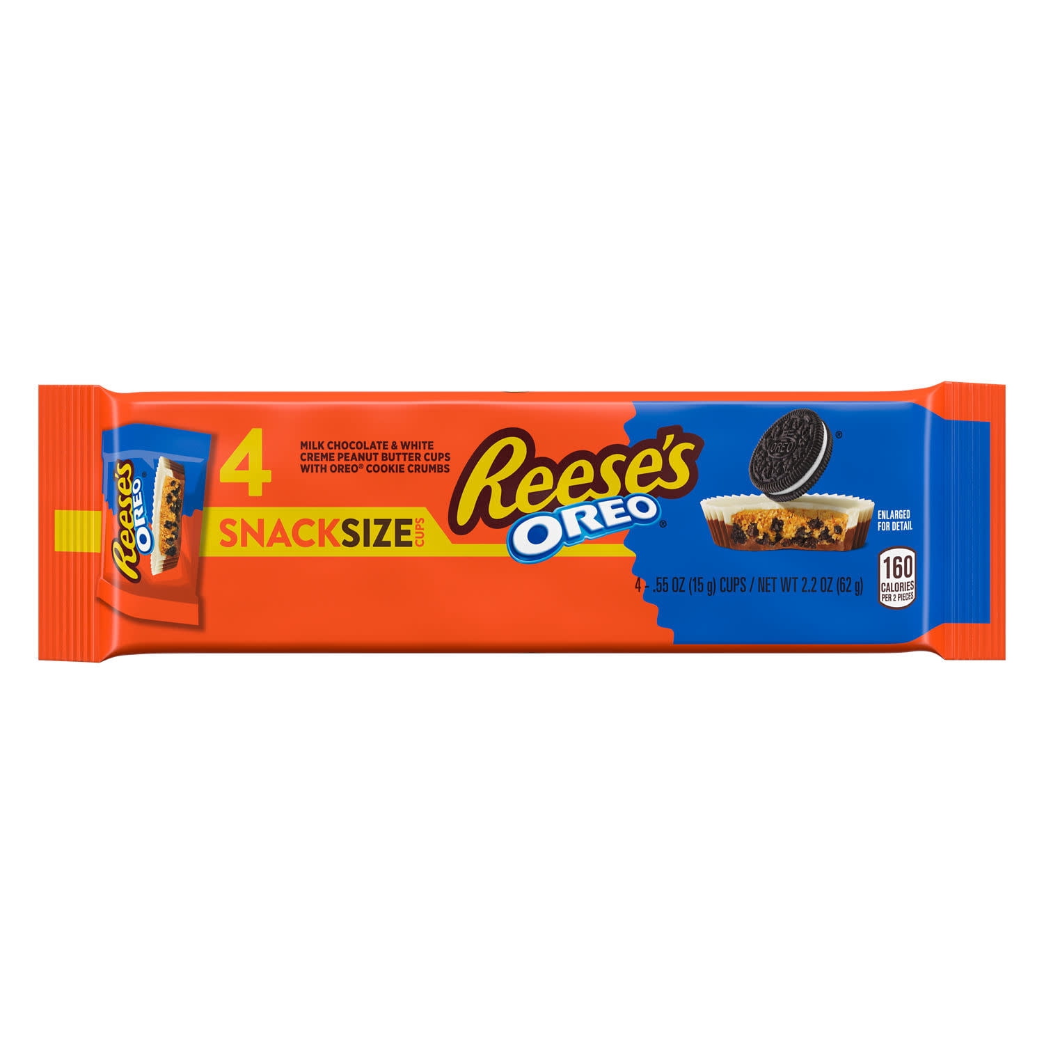 Reese's Oreo Milk Chocolate and White Creme Snack Size Peanut Butter Cups, Candy Packs, .55 oz (4 Count)