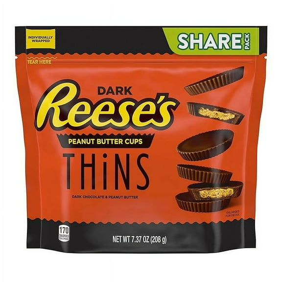 REESE'S THiNS Dark Chocolate Peanut Butter Cups, Candy Share Pack, 7.37 oz