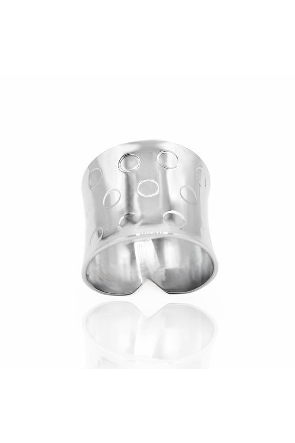 Wide Band Stainless Steel Ring with Circle Pattern, - Waterproof Fashion Statement Ring Size 7 Jewelry Ring Unisex