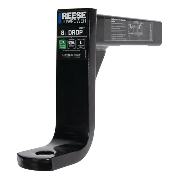Reese Towpower 2134711 Trailer Hitch Ball Mount, Fits 2 Inch Square Receiver, 8 Inch Drop, 6.75 Inch Rise, 5,000 lbs. Capacity, Black