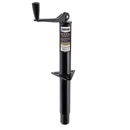 Reese Towpower 7076800 Round Trailer Jack, A-Frame, 5,000 lbs. Lift Capacity, Topwind, Bolt-On, 15 Inch Travel