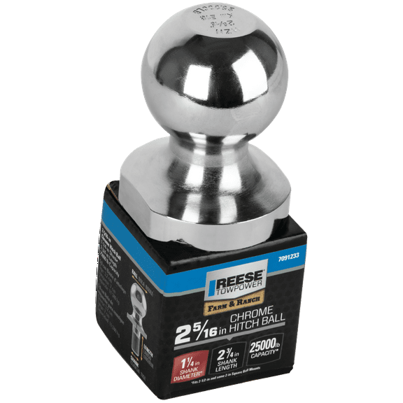 Reese Towpower Trailer Hitch Ball, 2-5/16 in. Diameter, 25,000 lbs. Capacity, 1-1/4 in. Shank Dia, 2-3/4 in. Shank Length, Chrome