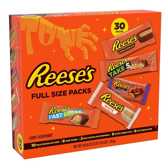 Reese's Assorted Peanut Butter Halloween Candy, Bulk Box 45.54 oz, 30 Count