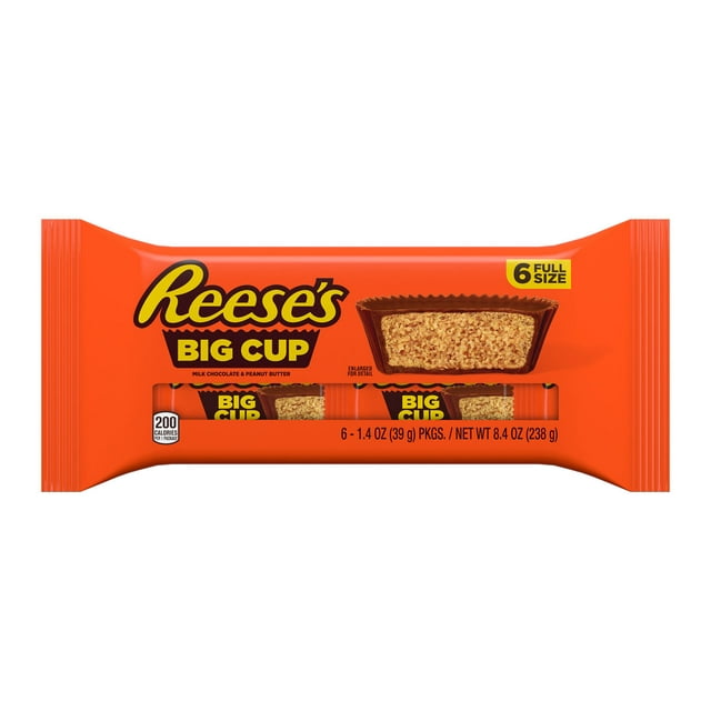Reese's Big Cup Milk Chocolate Peanut Butter Cups Candy, Packs 1.4 oz ...