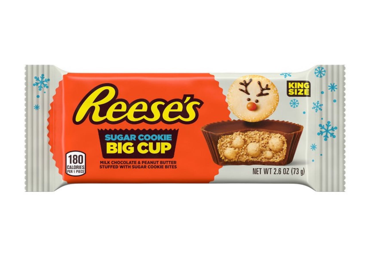 Reese's Big Cup Peanut Butter Cups Sugar Cookie Milk Chocolate King Size Christmas Candy 16 Count 2.6 Oz